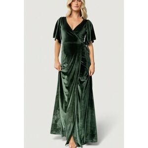 Baltic Born Meghan Velvet Wrap Maxi Dress Deep Green Short Sleeve Womens S